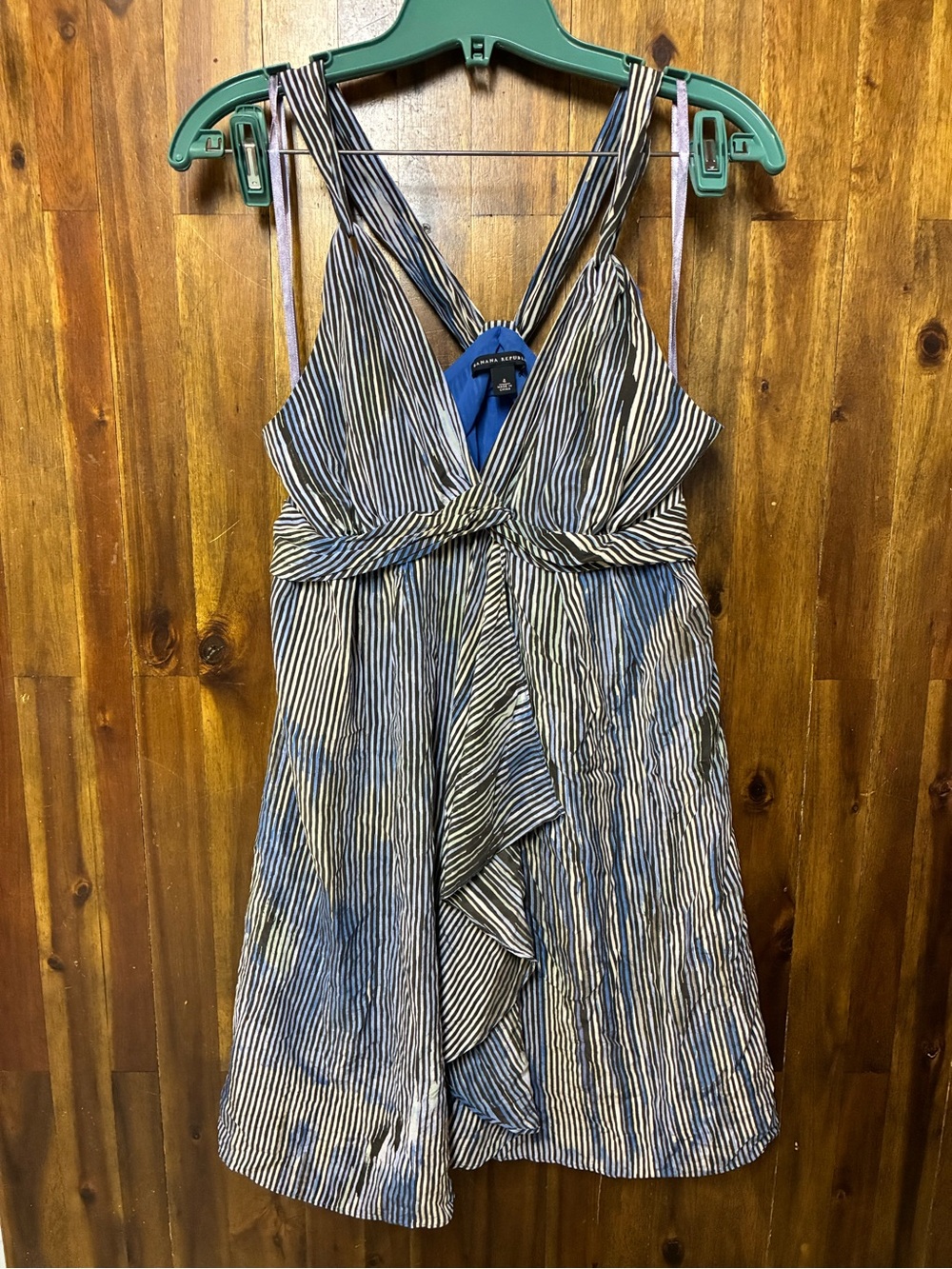 Y2K Banana Republic Striped Long Tank Top/Mini Dress - Blue Navy & White (S)